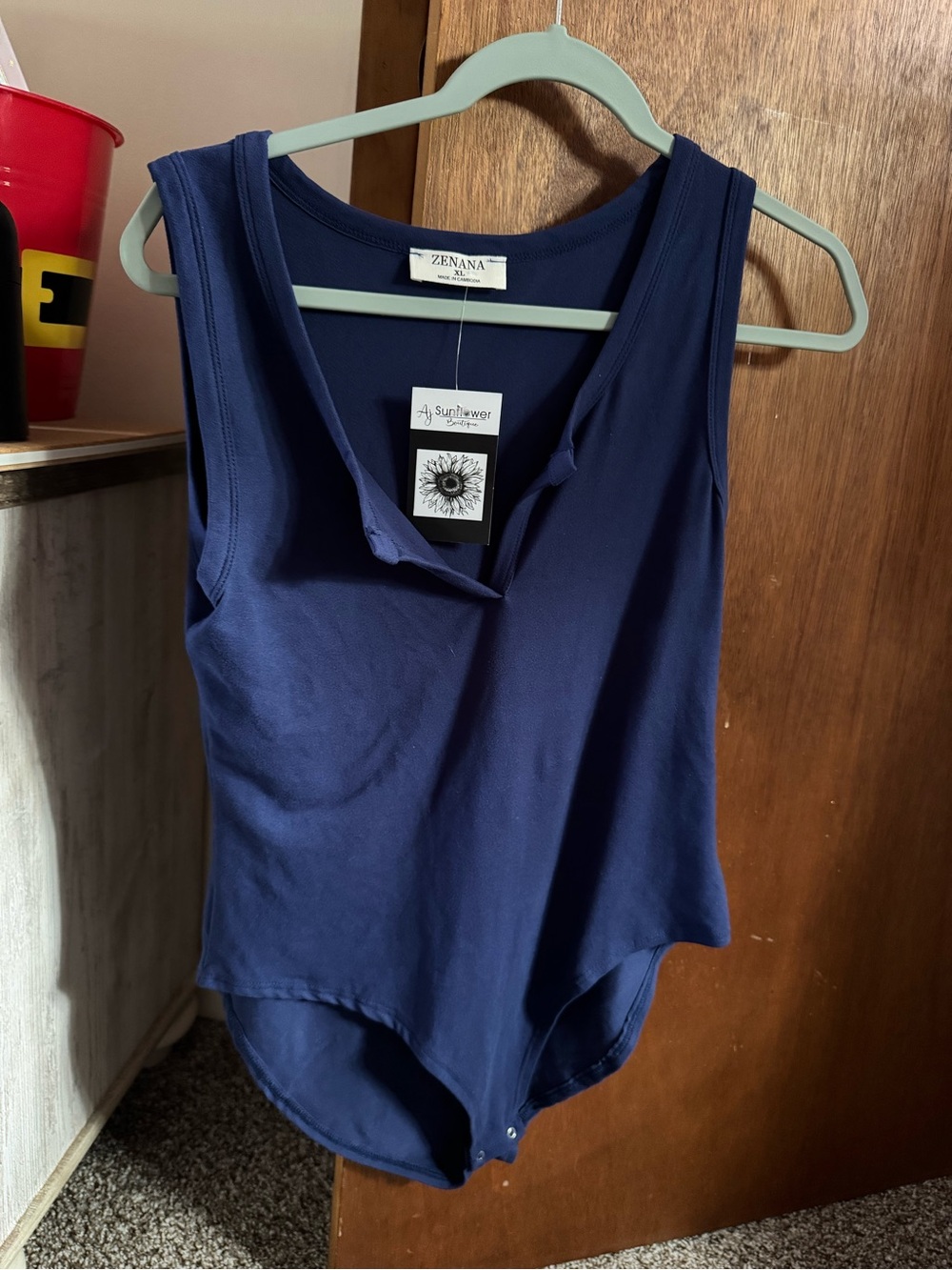 Zenana Outfitters Navy Sleeveless V-Neck Snap Bodysuit